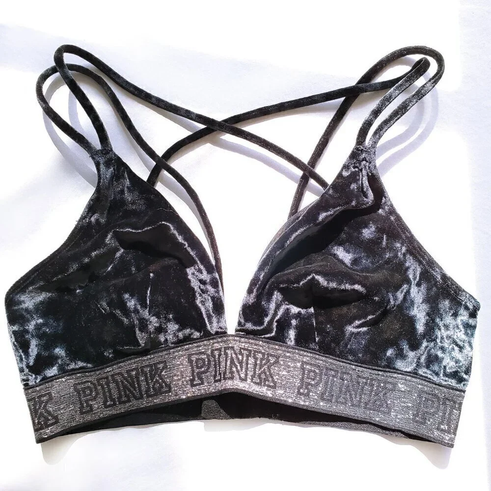 Victoria's Secret Crushed Velvet Triangle Bralette Black / Silver S